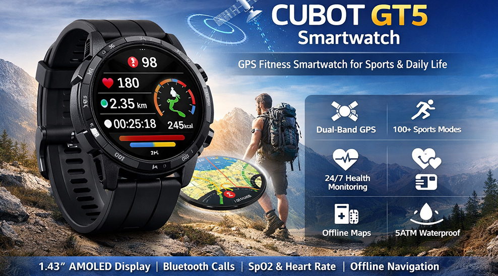 CUBOT GT5 Smartwatch: GPS Fitness Smartwatch with AMOLED Display